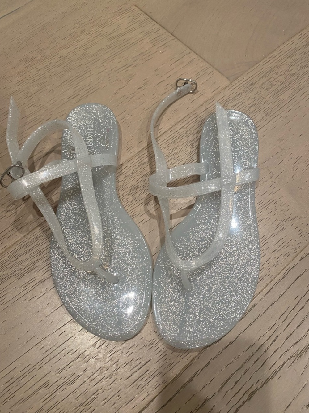 Stuart Weitzman Sandals Sawyer Jelly Millie Grey Glitter Thong Size 7M NWOB